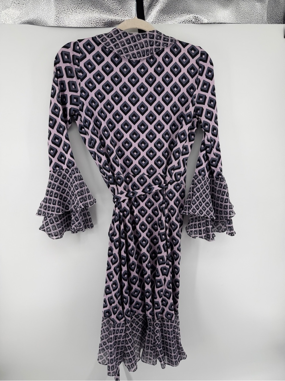 Diane Von Furstenberg Whimsigoth Retro Office Siren Lavender/Navy Midi Dress Sz8 - Picture 7 of 14